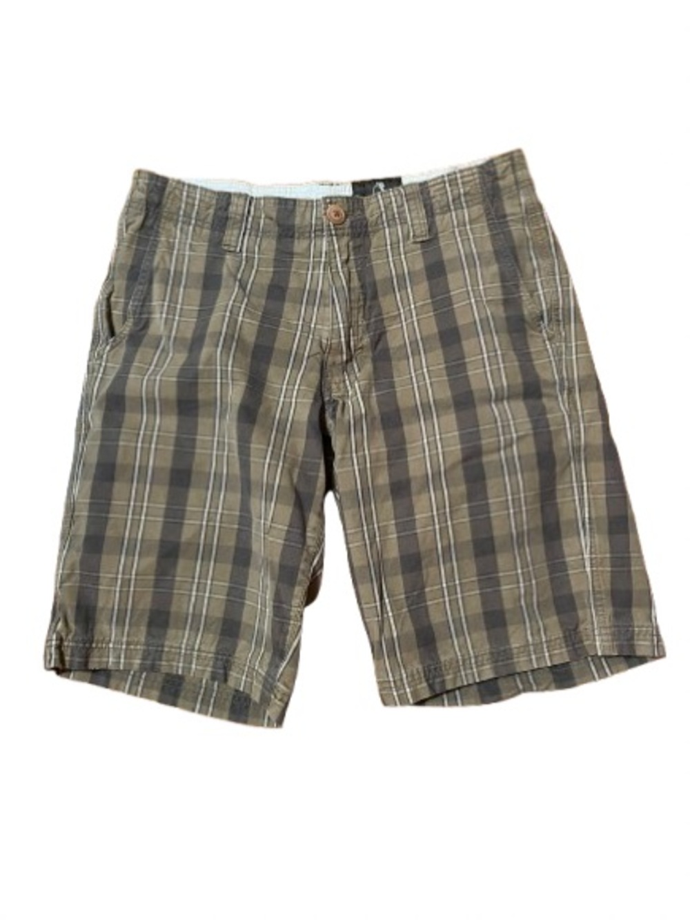 Fossil Men's Plaid Casual Shorts - Olive/Tan Size 32